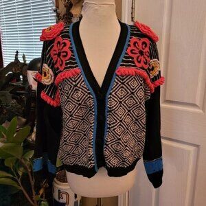 Vintage Carole Little Sweater Knit Knitwear Floral Crochet Wearable Art Medium